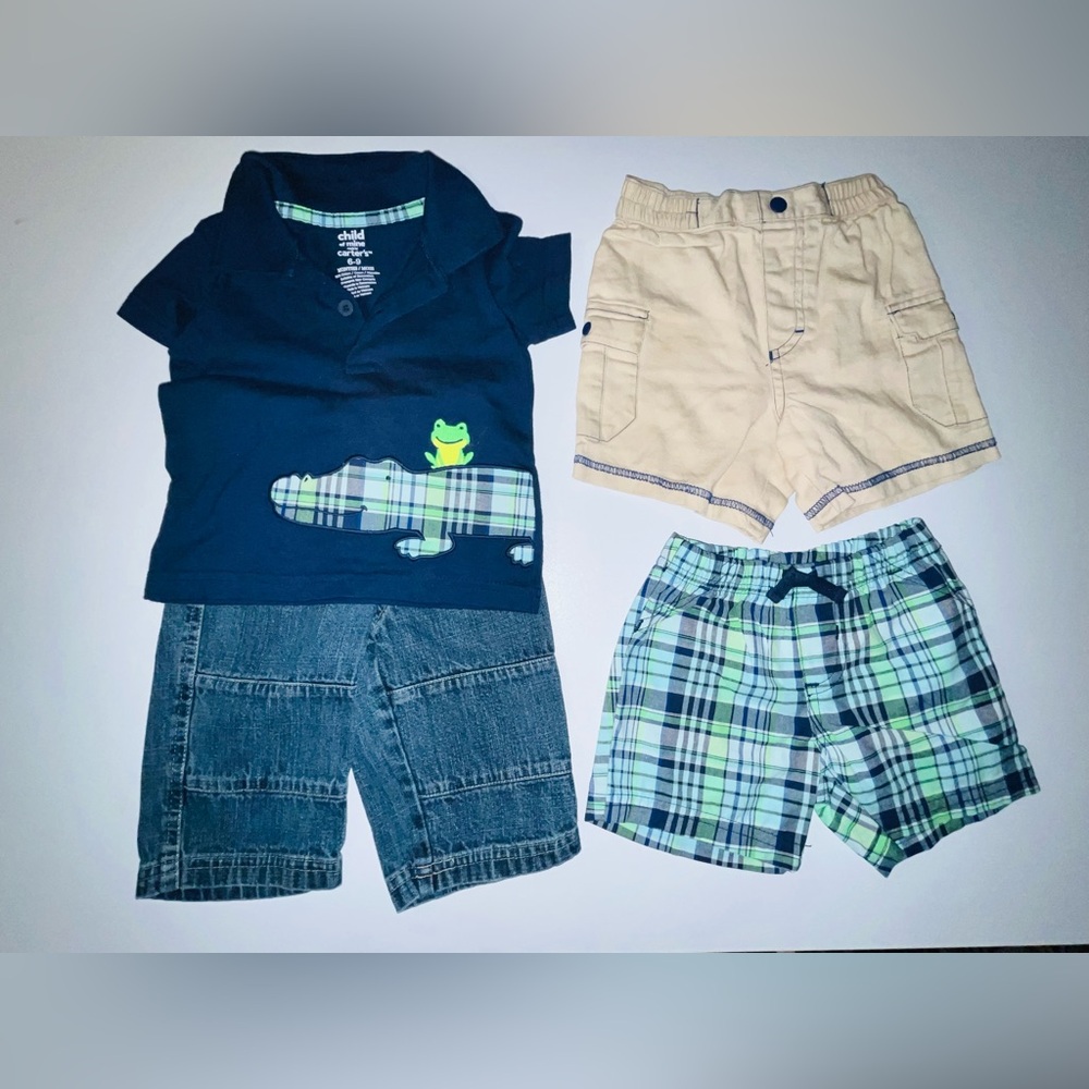 Boys Clothes 4 Items LOT   6/9 Month and OneKhaki Shorts 3/6 Month Mix Brands